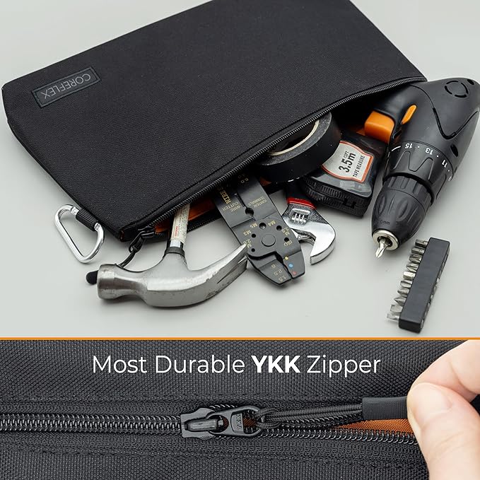 COREFLEX Premium Tool Pouch Zipper Bag, Small Tool Bag, Multipurpose Storage pouch, Heavy duty Flat Bottom Tool bag with YKK Zipper (6 pack Combo mixed size Black &Grey)