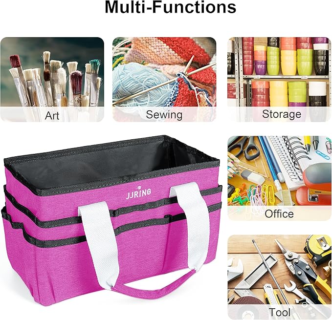 JJRING Craft Organizer Tote Bag, Art Storage Caddy with Multiple Pockets, Deep Red Sewing Bag for Art, Craft, Scrapbooking, School, Medical, and Office Supplies Storage