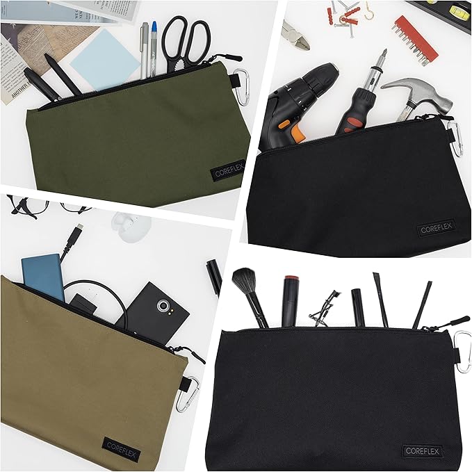 COREFLEX Premium Tool Pouch Zipper Bag, Small Tool Bag, Multipurpose Storage pouch, Heavy duty Flat Bottom Tool bag with YKK Zipper (6 pack Combo mixed size Black &Grey)