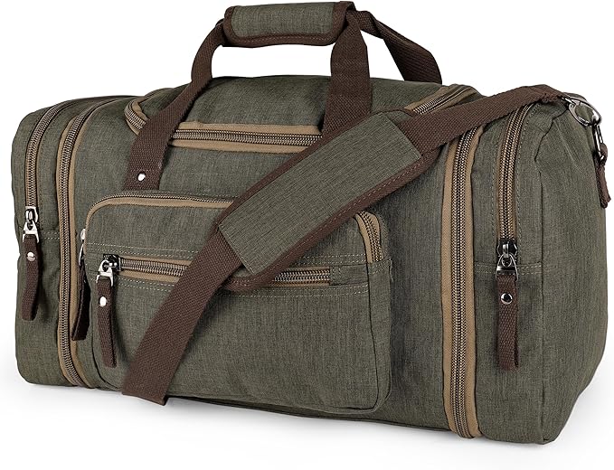 Duffle Bag for Travel 20–23” Expandable (40L) – Lightweight Water-Resistant Carry On Weekender with Multiple Pockets & Shoulder Strap – Airline Approved Travel Duffel Bags for Men & Women - ARMY GREEN