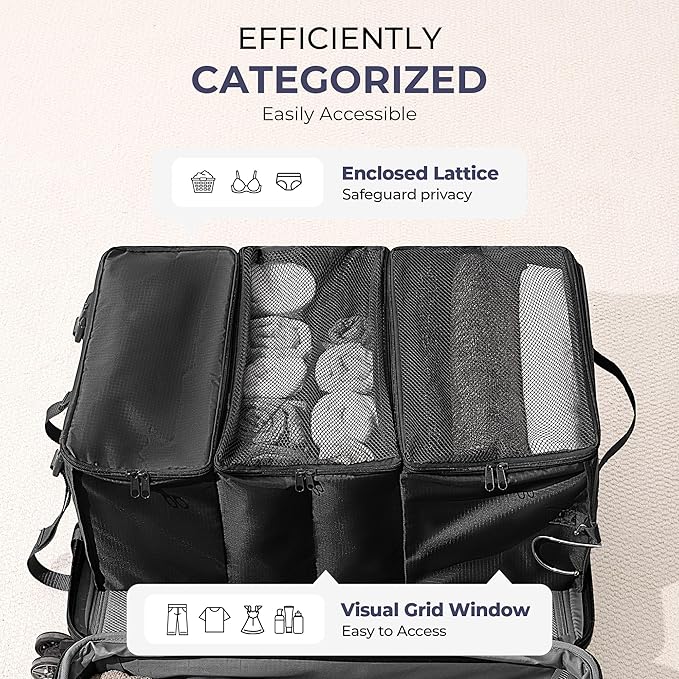 GRANNY SAYS Hanging Packing Cubes for Travel, Large Portable Hanging Suitcase Organizer, Foldable Compression Luggage Organizer Bags for Clothes, Carry on Closet Suitcase, XL-Black Travel Shelves