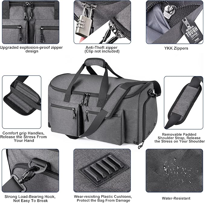 HILOMON Convertible Duffle Bags for Travel Carry On Suit Duffle Bags with Shoulder Strap 2 in 1 Hanging Garment Duffle Bag for Men Women (Grey)