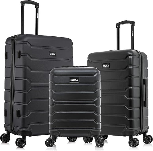 InUSA TREND Luggage with Spinner Wheels | Durable Lightweight Hardshell Suitcase,Travel sets with Handle and Trolley | (20in, 24in, 28in) 3 Piece Set | Black