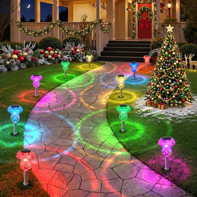 Benany Solar Lights Outdoor, 8 Pack Mushroom Lights Outside Waterproof, Solar Powered LED Lighting for Garden, Yard, Landscape, Path, Pathway, Lawn, Walkway, Driveway, Backyard Decor (Color Changing)