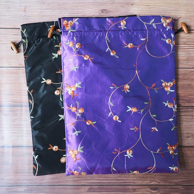 4pcs Embroidered Silk Flower Design Jacquard Travel Bag, Lingerie Bags Underwear Bags Laundry Bags Shoe Bags for Travel Storage for Men Women Washable Cloth Shoe Bags
