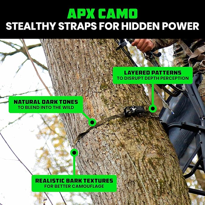 Rhino USA x Realtree Ratchet Straps Tie Downs (4PK) - 1" x15' (1,823lb Break Strength) - Ultimate Tie Down Straps with Safety S Hooks - for Trucks, Cargo, Moving, Appliances- Realtree APX Camo