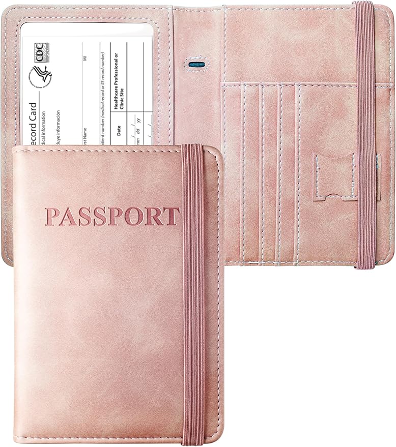 Passport Holder Passport Case Travel Wallet with Vaccination Card Holder Passport Cover with RFID Blocking Clear Pocket For Photo