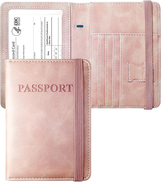 Passport Holder Passport Case Travel Wallet with Vaccination Card Holder Passport Cover with RFID Blocking Clear Pocket For Photo