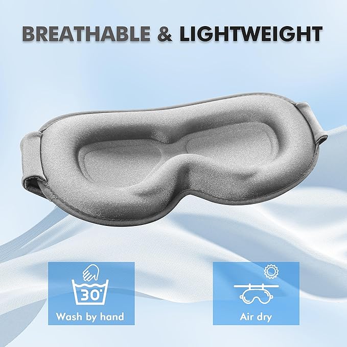 Sleep Eye Mask for Men Women, Sleeping Mask for Side Sleeper, Travel Blackout Night Blindfold Eye Shade Cover with Adjustable Strap (Grey-Side Sleeper)