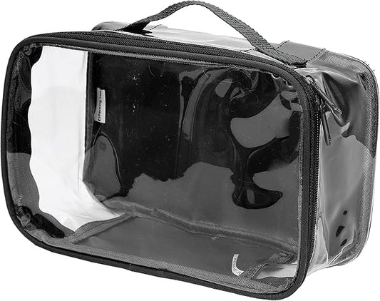 Small Clear Travel Packing Cube/See Through PVC Plastic Pouch for Carry On Suitcase, Backpack or Diaper Bag/Transparent Multipurpose Accessories, Makeup & Underwear Organizer w/Handle (Black)