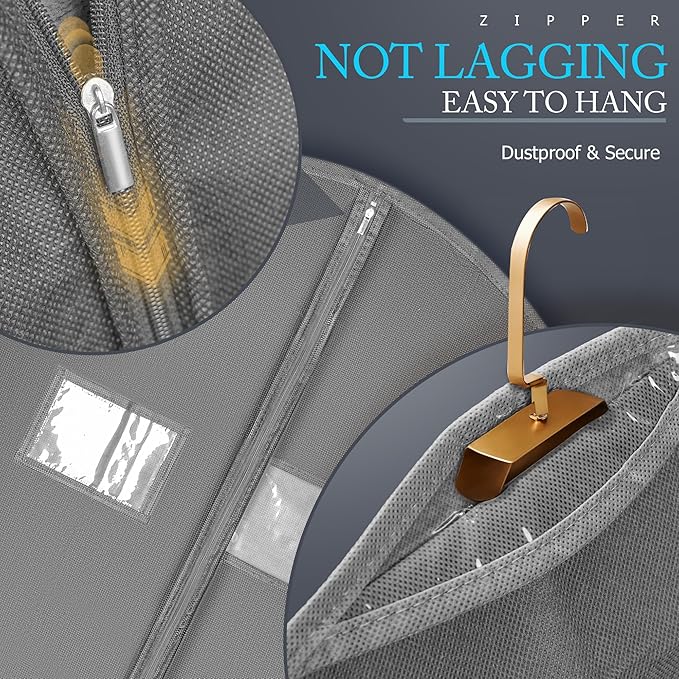 40-inch Suit Bag Garment Bag for Travel and Storage, Garment Bags for Hanging Clothes with Zipper and Visible Transparent Window, Gray 1 pack