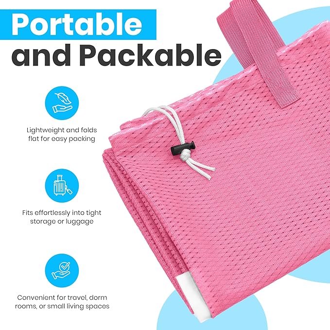 Large Mesh Laundry Bags - Heavy Duty with Handles & Drawstring - Machine Washable Net Laundry Sacks for College Dorm, Camp, Travel, Bedding & Clothes Storage (Pink)