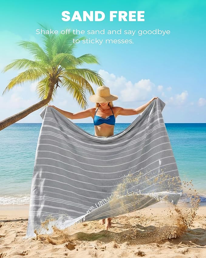 Giant Huge Thin Boho Throw Blanket Turkish Beach Blanket Towel Jumbo Extra Large XL XXL Big Oversized Outdoor Picnic Accessories Airplane Travel Essentials Camping Gears Must Haves Yard Yoga Mat Grey