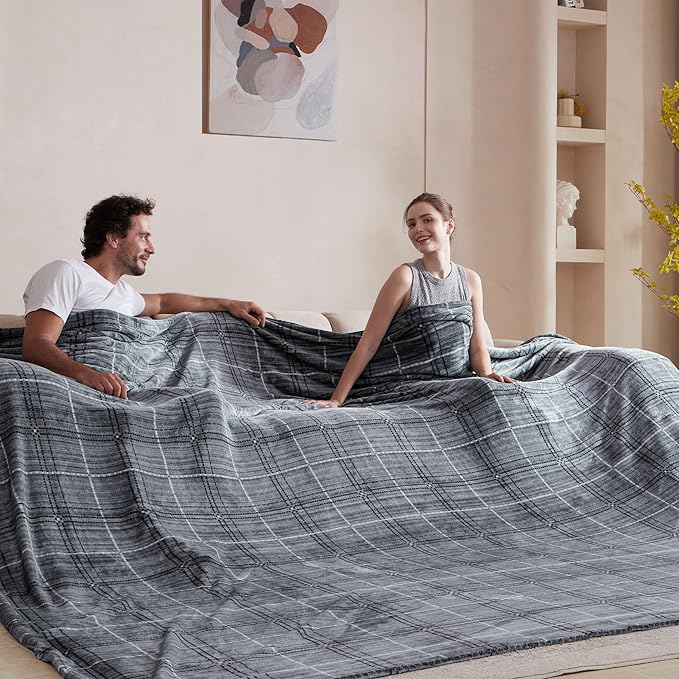 Soft Cozy 120x120 Inches Seamless Oversized King Fleece Blanket, Line Pattern Giant Huge, Extra Large 10'x10' California King Blanket for Sofa, Family, Travel, Line Dark Grey