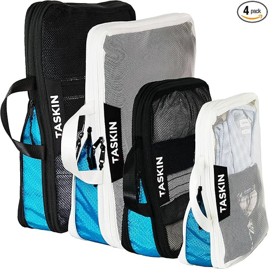Taskin Compression Packing Cubes | Separate Clean & Dirty Compartments w/Flexible Separator | YKK Zippers | Set of 4 (2XL + 2 L)