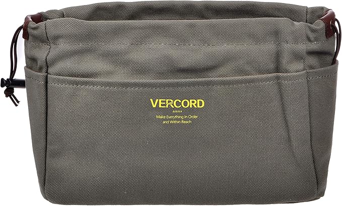 Vercord Canvas Handbag Organizers, Sturdy Purse Insert Organizer Bag in Bag, 10 Pockets Color Army Green Large