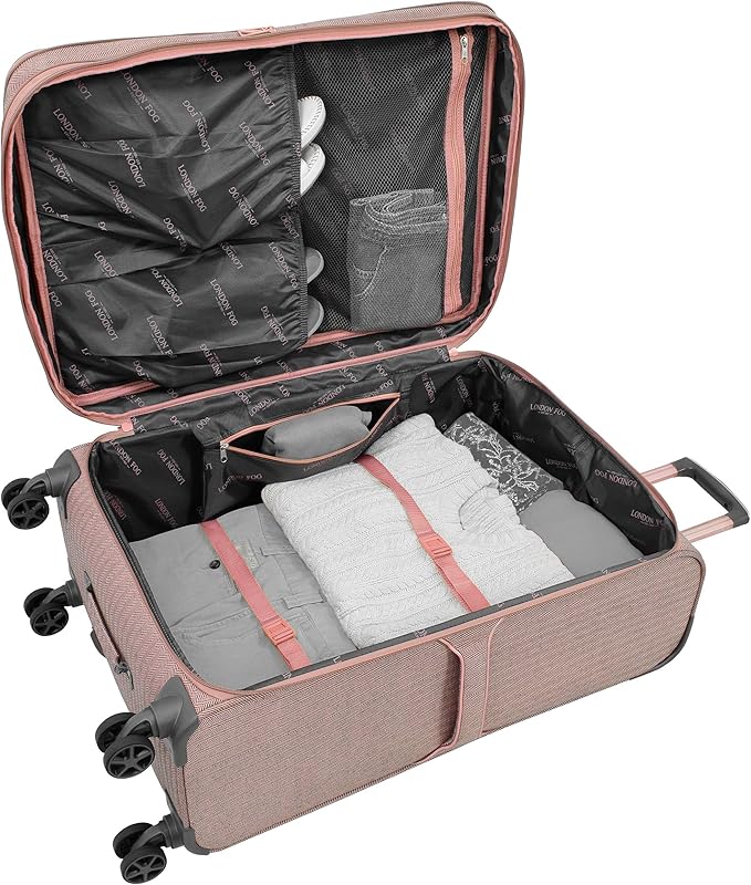 London Fog Newcastle 24 8-wheel Spinner, Rose Charcoal Herringbone