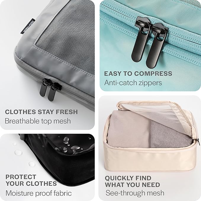 Aerotrunk Compression Packing Cubes for Travel - Luggage Organizer Bags - Double Zipper Packing Cubes for Suitcases (6-Pack, Olive)