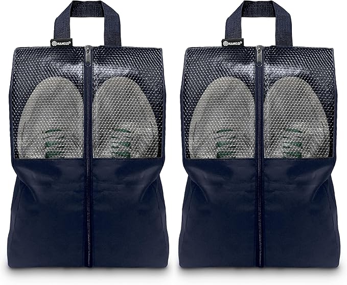 Shoe Bags For Travel, Used As For Storage or Shoe Travel Bag, Space Saving When Travelling With This Travel Shoe Bags For Packing, Featuring Waterproof Nylon Sneaker Bag. (Navy, 2 Pack, Large)