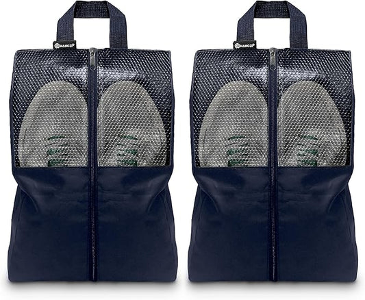 Shoe Bags For Travel, Used As For Storage or Shoe Travel Bag, Space Saving When Travelling With This Travel Shoe Bags For Packing, Featuring Waterproof Nylon Sneaker Bag. (Navy, 2 Pack, Large)
