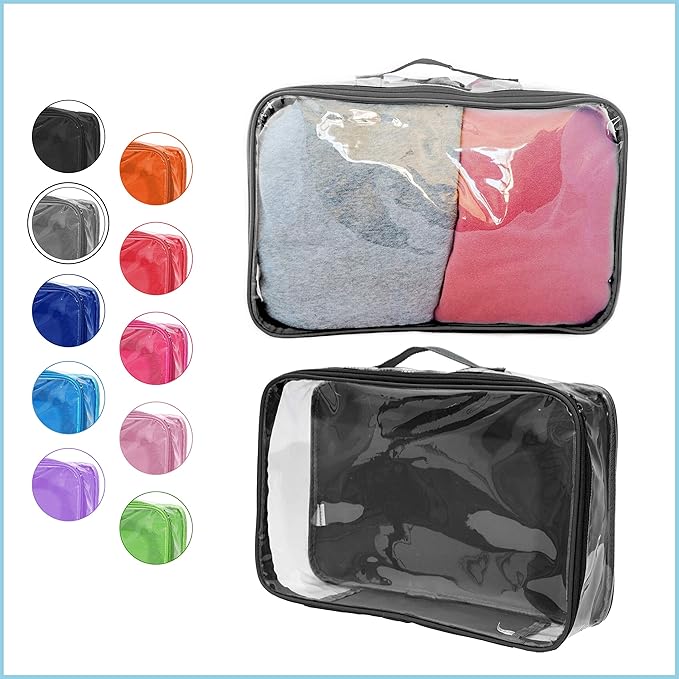 Large Clear Travel Packing Cube/See-Through PVC Organizer for Suitcase/Multipurpose Pouch w/Handle/Dress Shirts, Pants, Cashmere, Sweaters & Seasonal Linen Storage Protection (Gray)