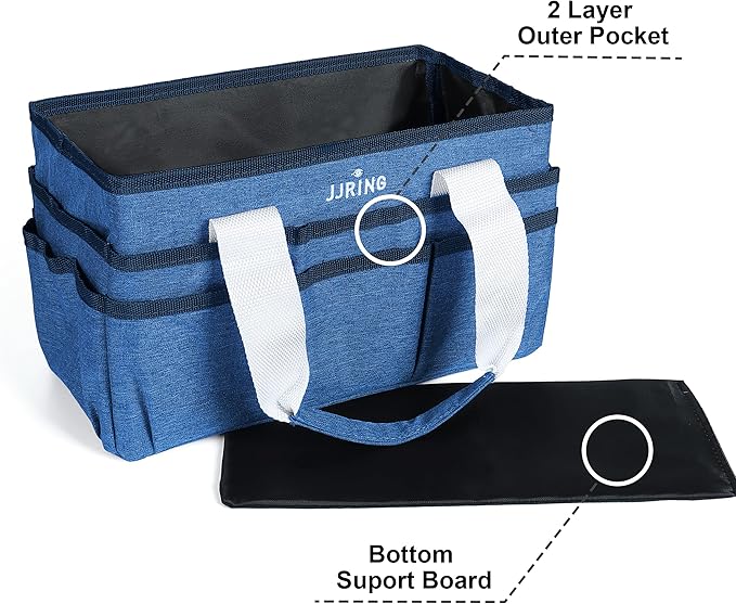 JJRING Craft Organizer Tote Bag, Art Storage Caddy with Multiple Pockets, Blue Sewing Bag for Art, Craft, Scrapbooking, School, Medical, and Office Supplies Storage