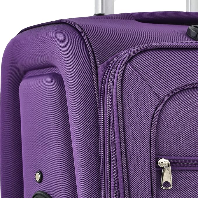 Softside 3 Piece Luggage Sets, Expandable Lightweight Suitcase Sets Double Softshell Spinner Wheels Travel Luggage Set for Women and Men (Purple, 3-Piece Set)