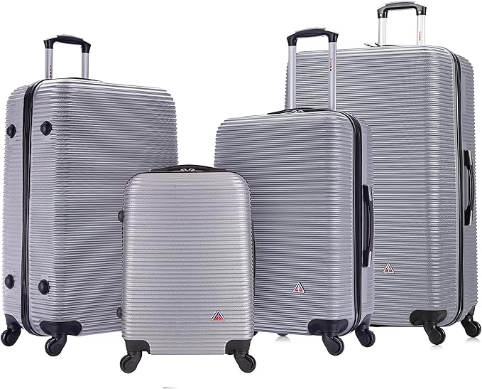 InUSA ROYAL Hardside Luggage Set with Spinner Wheel | Spacious Travel Suitcases with Ergonomic GEL Handle and Studs | (20/24/28/32) 4 Piece Luggage Set | Silver