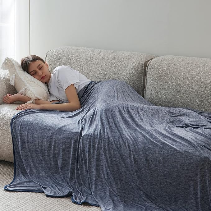 Bedsure Navy Blue Cooling Blanket King Size for Hot Sleepers - Summer Cold Blanket for King Size Bed with Rayon Derived from Bamboo, Ice Cool Cold Arc-Chill Thin Summer Bedding Essentials, 108x90