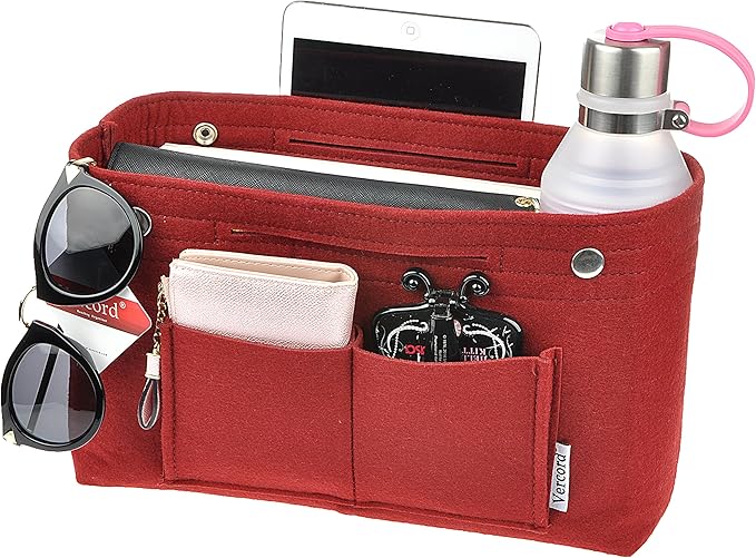 Vercord Felt Purse Tote Organizer Insert Divider Inside Handbag for Women Medium Burgundy