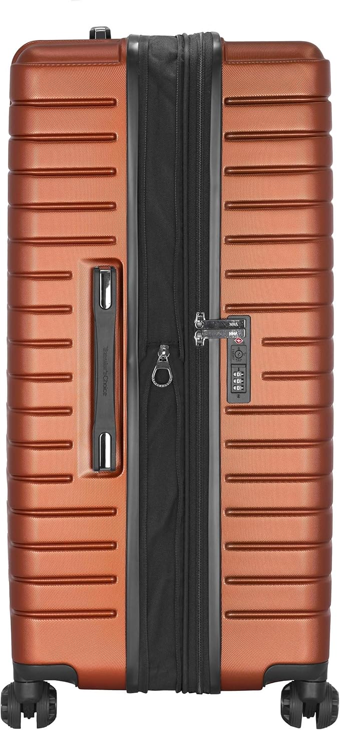 Traveler's Choice Archer Polycarbonate Hardside Spinner Luggage Set,Tie Down Straps, Orange, Checked 29-Inch