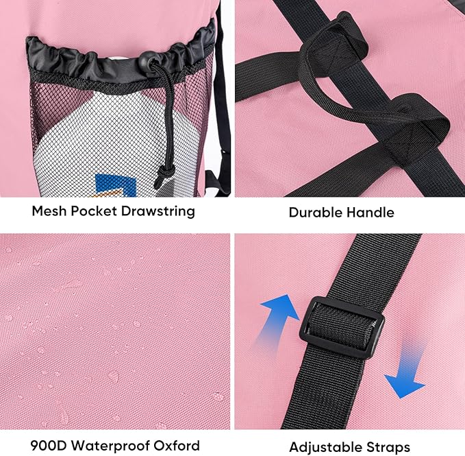BALEINE 2PK 150L Laundry Bag Backpack, 900D Oxford Fabric Large Travel Laundry Bags with Shoulder Straps and 2 Mesh Pockets for College Dorm, Apartment, Laundromat (Pink, 150L)