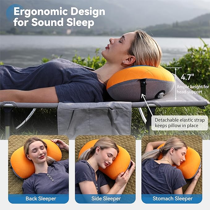 MARCHWAY Ultralight Inflatable Camping Pillow with Soft Washable Cover, Compact Compressible Portable Travel Air Pillow for Outdoor Camp, Sport, Hiking, Backpacking Sleep (Orange)