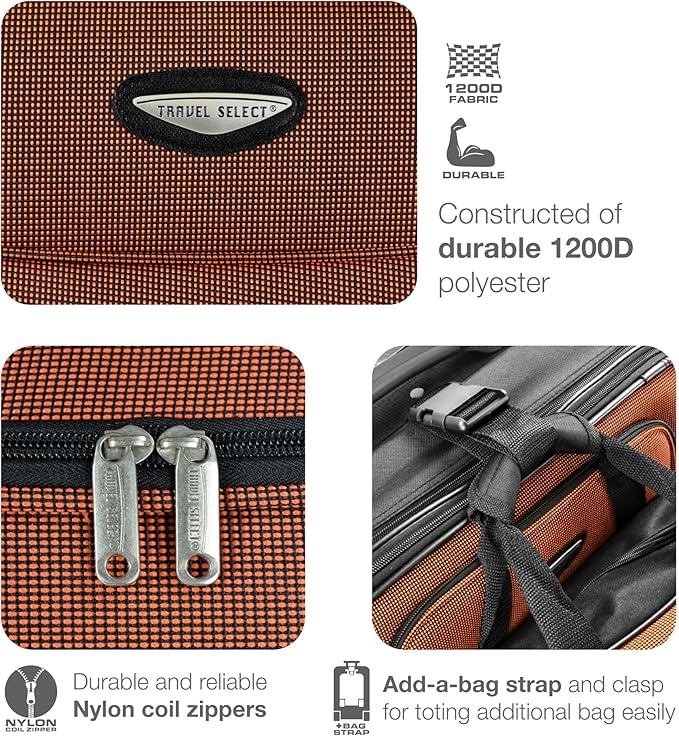 Travel Select Amsterdam Softside Expandable Luggage with Rolling Wheels, Orange, 4-Piece Set (15/21/25/29)