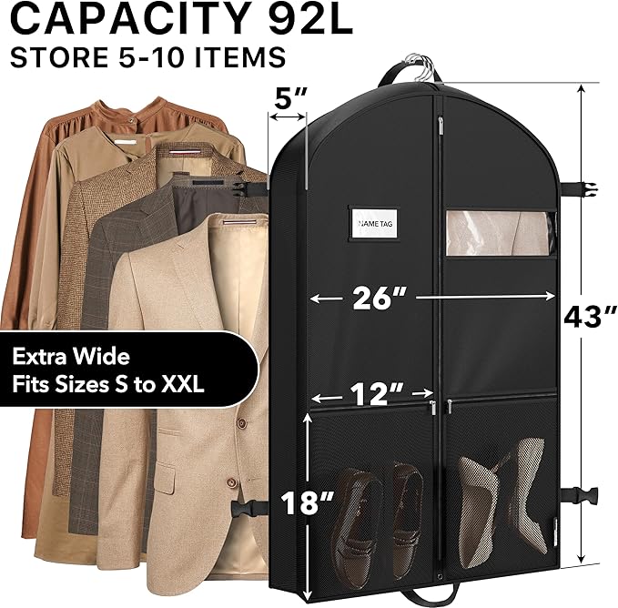 Simple Houseware 43'' Travel Garment Bag with Pockets for Suits, Dresses, Coats, Heavy Duty 300D Polyester