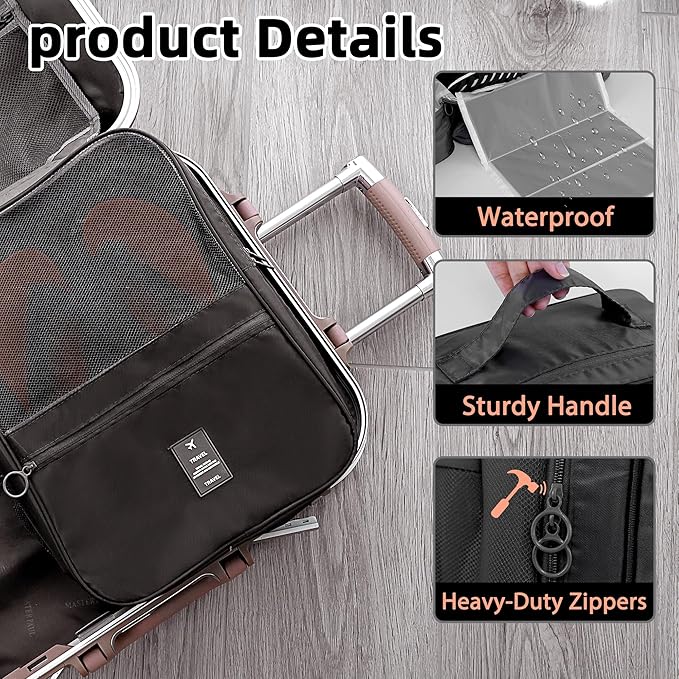 Large Shoe Bags for Travel Holds 4 Pair of Shoes, Shoe Storage Pouch with 3 Layers Compartments, Waterproof & Washable (Black)