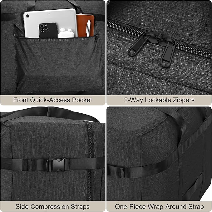 SUNUP Extra Large Duffle Bag for Travel, 120L Foldable Travel Duffel Bag for Men Women, Waterproof Overnight Weekender Moving Storage Bags, Black