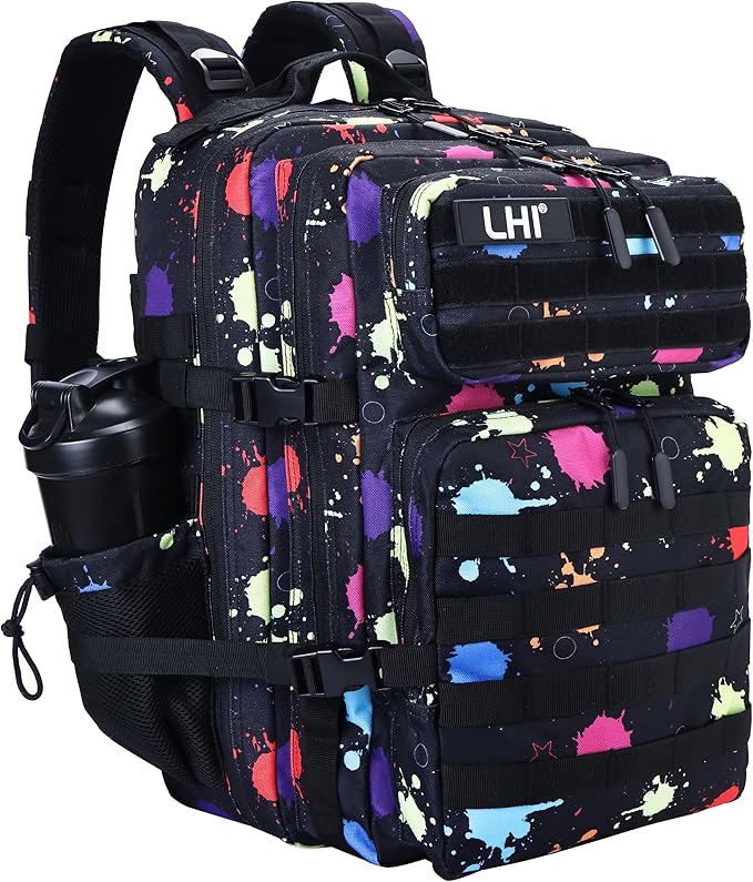 LHI Military Tactical Backpack for Men and Women 45L Army 3 Days Assault Pack Bag Large Rucksack with Molle System - Fluorescent Tie Dye