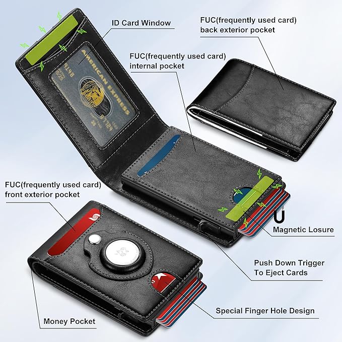furid Airtag Wallet For Men - Smart Apple Air Tag Wallet with Airtag Holder, Rfid Pop Up Slim Minimalist Wallets,Gifts Boxed