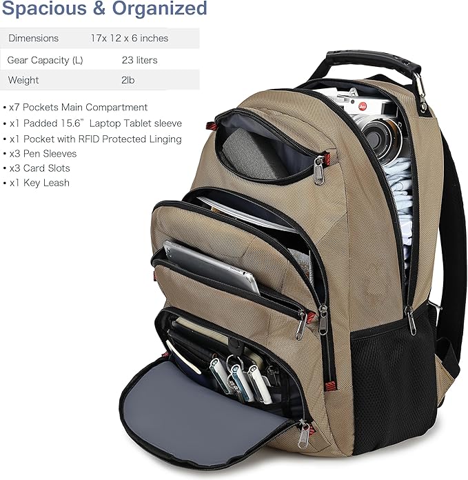 Boavan Laptop Backpack for men, 15.6 inch Laptop Bag with USB Port, Waterproof Travel Work Backpack Purse, Anti-Theft Teacher Nurse Doctor Casual Bookbags Office Business backpack，Khaki