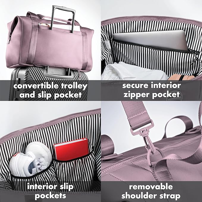 Fit & Fresh Neoprene Weekender Bag for Women – Carry-On Friendly Travel Duffel with Expandable Sides, Trolley Sleeve & Pockets – Lightweight, Water-Resistant Overnight Bag for Weekend Trips + Gym