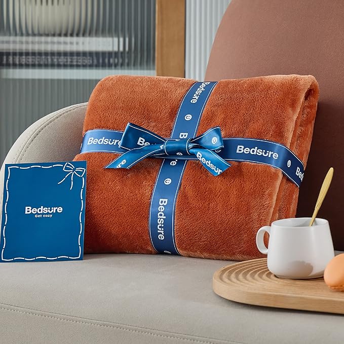 Bedsure GentleSoft Twin XL Fleece Blanket Dorm Bedding - Lightweight Soft Cozy Blankets for Bed, Sofa, Couch, Travel, Camping, Dark Orange, 66"x90"