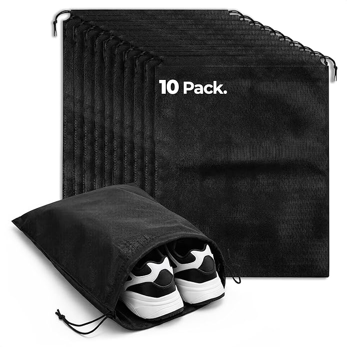 10 Pcs Travel Shoe Bags for Packing in Suitcase – 15.75” x 11.80” Lightweight Breathable Drawstring Shoe Bags for Storage – Dust-Proof Organizer for Sneakers, Heels, Sandals, Gym and Dance Shoes