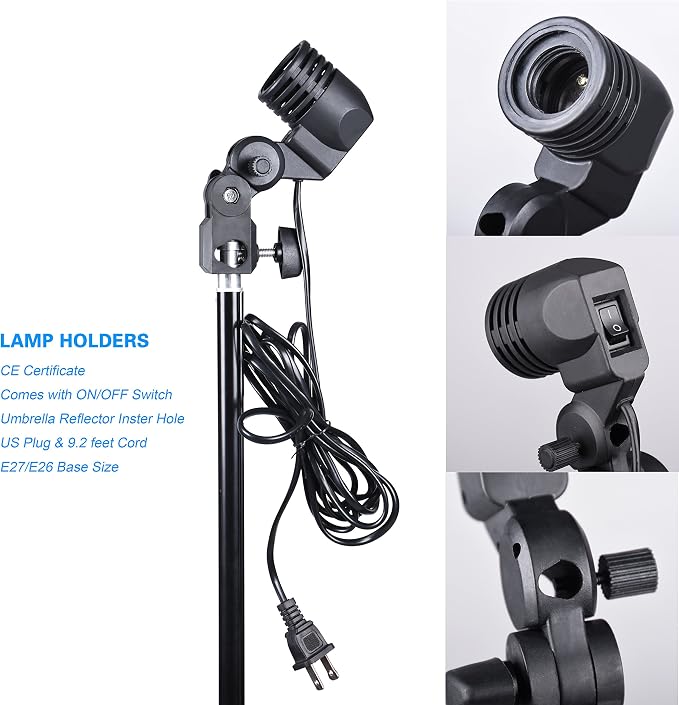 EMART Photography Umbrella, 400W 5500K Lighting kit for Vedio, Studio-2Pack | 33" Reflective Umbrella Lights with Stand & 2x45W E26 / E27 Spiral Light Bulbs, Continuous Photo Light for Camera Shooting