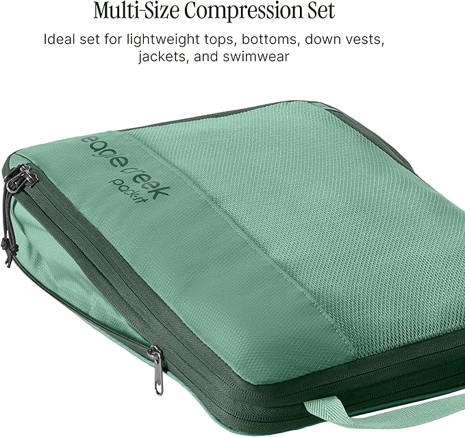Eagle Creek Pack-It Reveal Compression Cube Set - Compact Packing Cube Set for Travel - Durable Suitcase Organizers - Sustainable Materials - Easy-Grab Zipper Pulls - Small/Medium - Willow Green