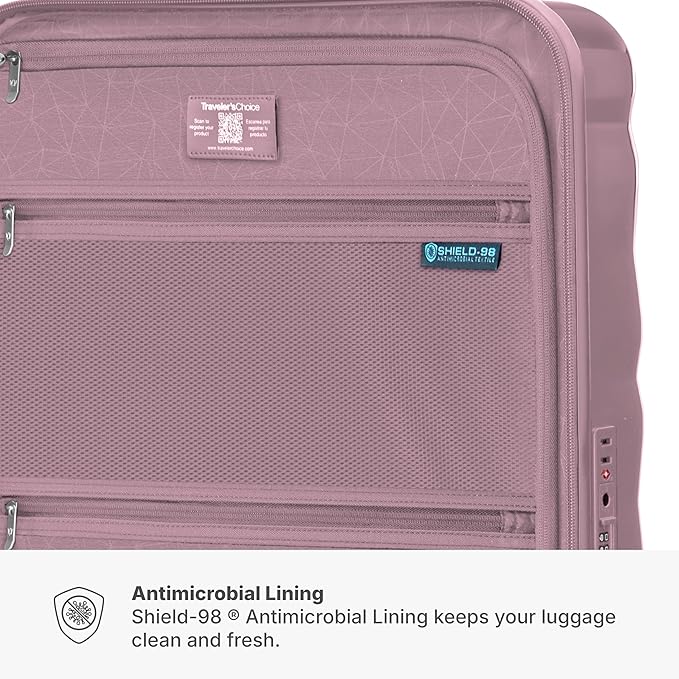 Traveler's Choice Edinburgh II Hardside Spinner Luggage, TSA Lock, Pink, 2 Piece Set (21/29)