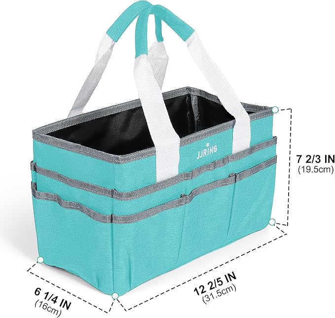JJRING Craft Organizer Tote Bag, Art Storage Caddy with Multiple Pockets, Sky Blue Sewing Bag for Art, Craft, Scrapbooking, School, Medical, and Office Supplies Storage
