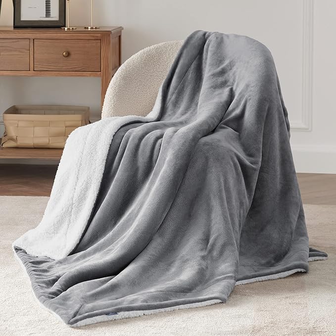 Bedsure GentleSoft Sherpa Fleece Twin Blanket for Couch, Non-Heated, Thick and Warm Throw for Women and Men, Soft Fuzzy Plush Blanket for Winter, Grey, 60x80 Inches