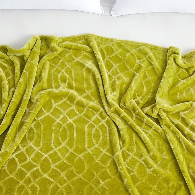 Soft Cozy Fleece Throw Blanket, 50x60 Inches – Lightweight Plush Blanket for Couch, Fuzzy 3D Jacquard Design, for Sofa, Bed & Travel - Olive Green