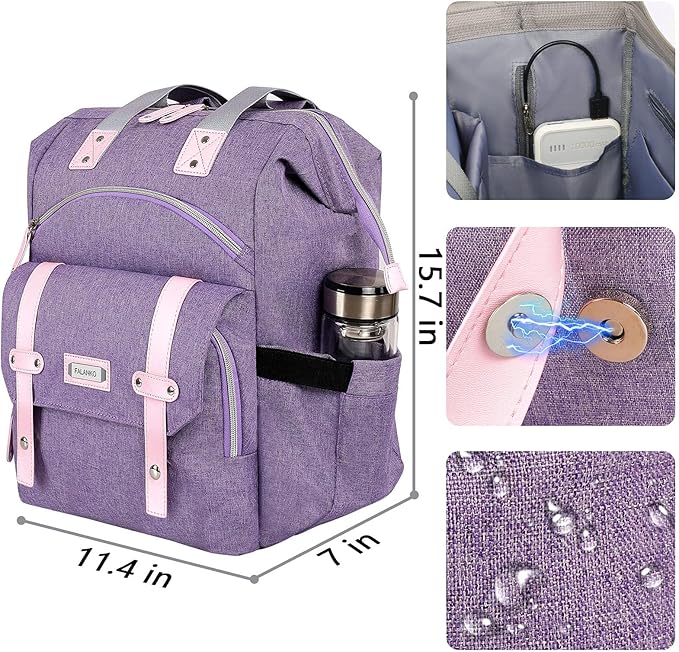 FALANKO Laptop Backpack for Women, Anti Theft Backpacks with RFID Anti Theft Water Resistant,Wide Top Open Work Teacher College Travel Computer Bag for Woman Fits 15.6 Inch Laptop